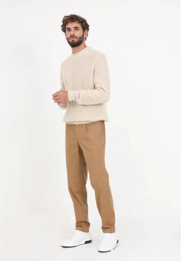 Selected Homme Beige Basic Broek met Voorplooien en Split Bruin Heren