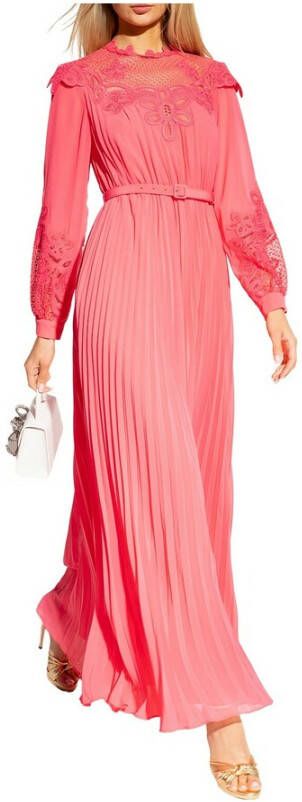 Self Portrait Guipure Lace-Paneled Chiffon Gown Roze Dames