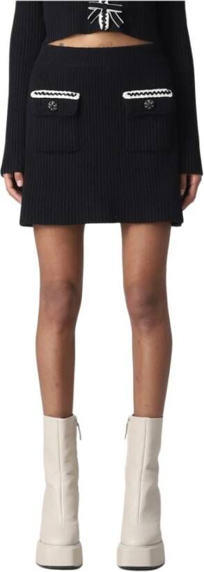 Self Portrait Zwarte Geribbelde Katoenmix Rok Zwart Dames