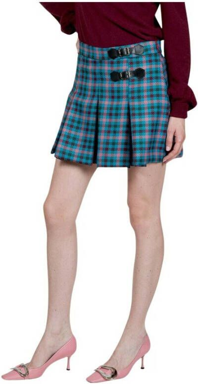 Semicouture Geplooide cheque mini-skirt Blauw Dames