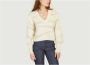 Sessun Metallic Jacquard V-Hals Trui Beige Dames - Thumbnail 2