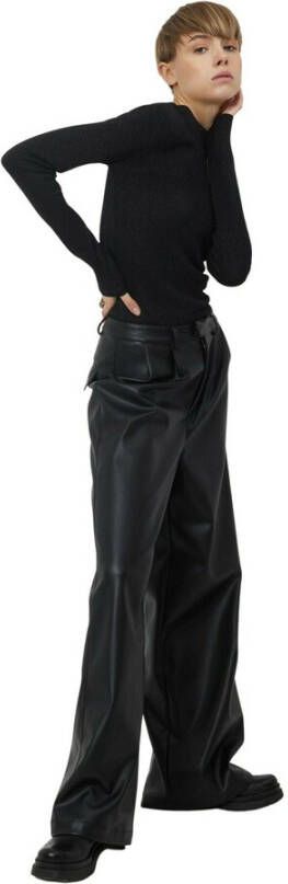 Silvian Heach Wide eco leather trousers Zwart Dames