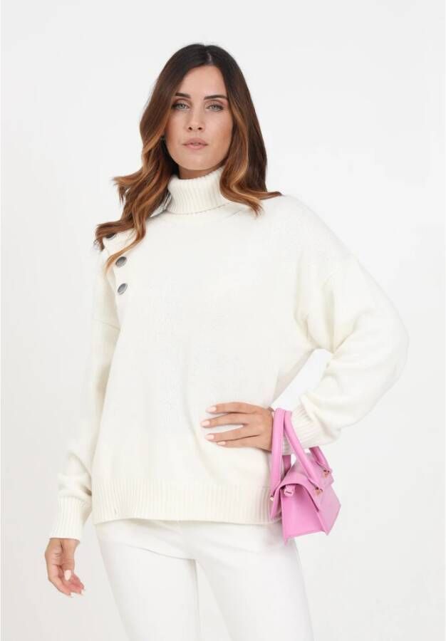 Simona Corsellini Trui van Kasjmiermix met Rookkleurige Knopen Beige Dames