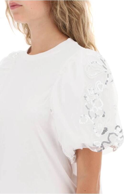 Simone Rocha Geborduurde Pofmouw A-Lijn T-Shirt White Dames