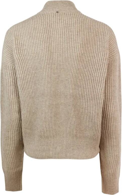 SPORTMAX Beige Ribgebreide Cardigan met Bomberlijn Beige Dames