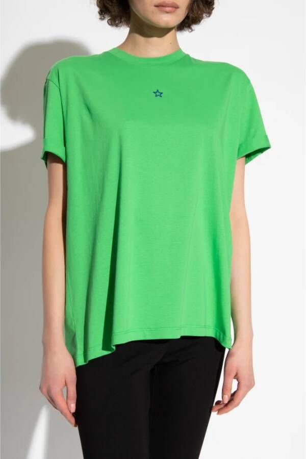 Stella Mccartney Groene biologisch katoenen T-shirt met sterrenborduursel Green Dames