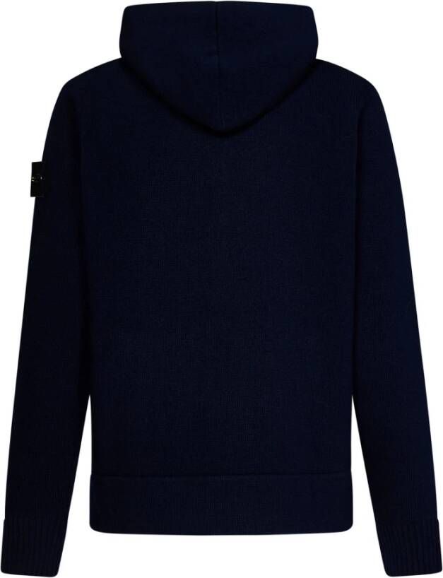 Stone Island Blauwe Wollen Trui met Ritssluiting en Capuchon Blauw Heren
