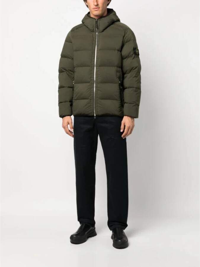 Stone Island Groene Jassen met Capuchon en Ritssluiting Groen Heren