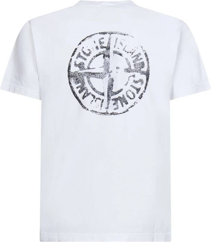 Stone Island Wit Katoenen T-Shirt met Kompas Logo Print Wit Heren