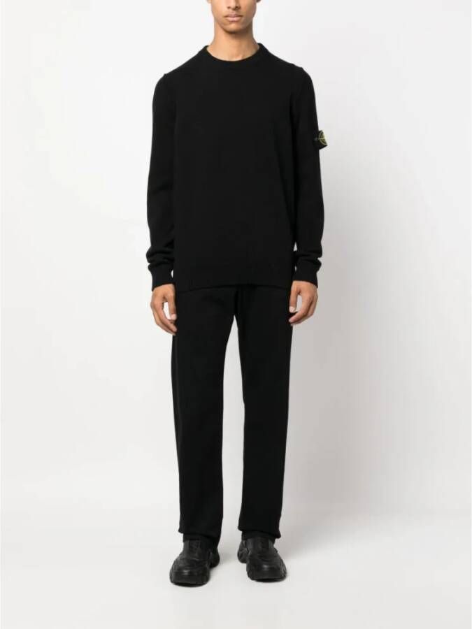 Stone Island Zwarte Ribgebreide Sweaters met Verhoogde Naden Zwart Heren