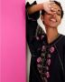 Summum Woman Bloemen Geborduurde Lange Mouw Top Black Dames - Thumbnail 2