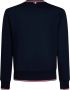 Thom Browne Blauwe Ribgebreide Crewneck Sweater met Handtekening Gestreepte Details Blue Heren - Thumbnail 1