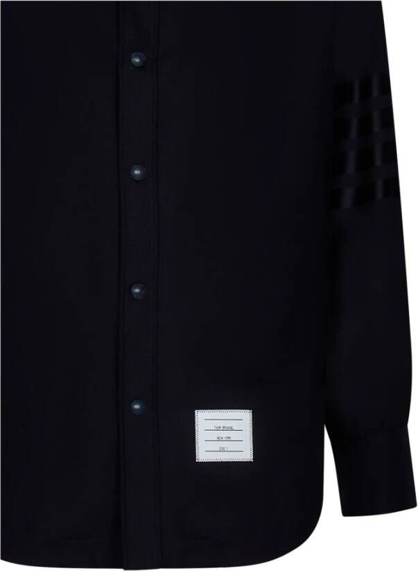 Thom Browne Donkerblauwe wollen overhemdjasje met 4-bar detail Blue Heren