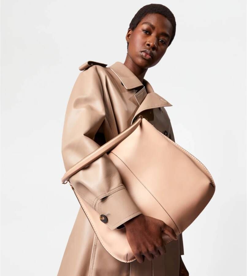 TOD'S Grote leren T Case Hobo Tas Beige Dames