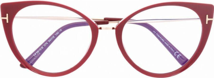 Tom Ford Roze Metalen Kattenoog Bril Ft5815B 074 Rood Dames