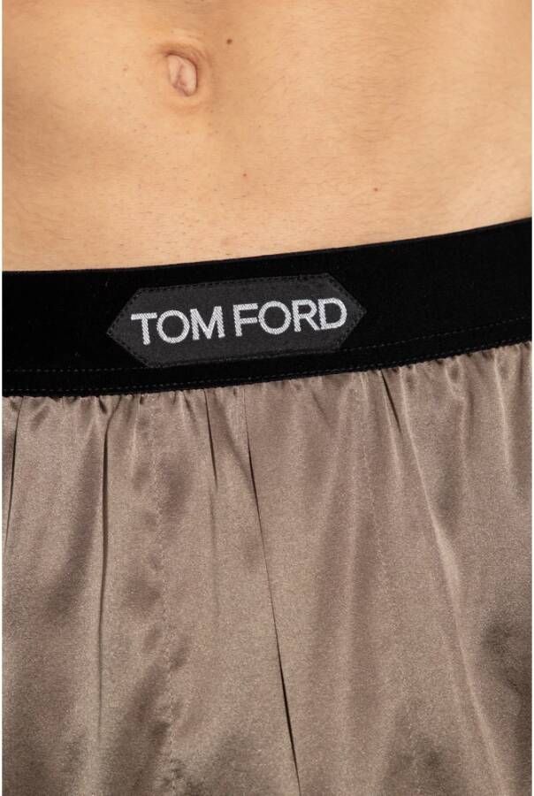 Tom Ford Zijden boxershorts met logo Brown Heren