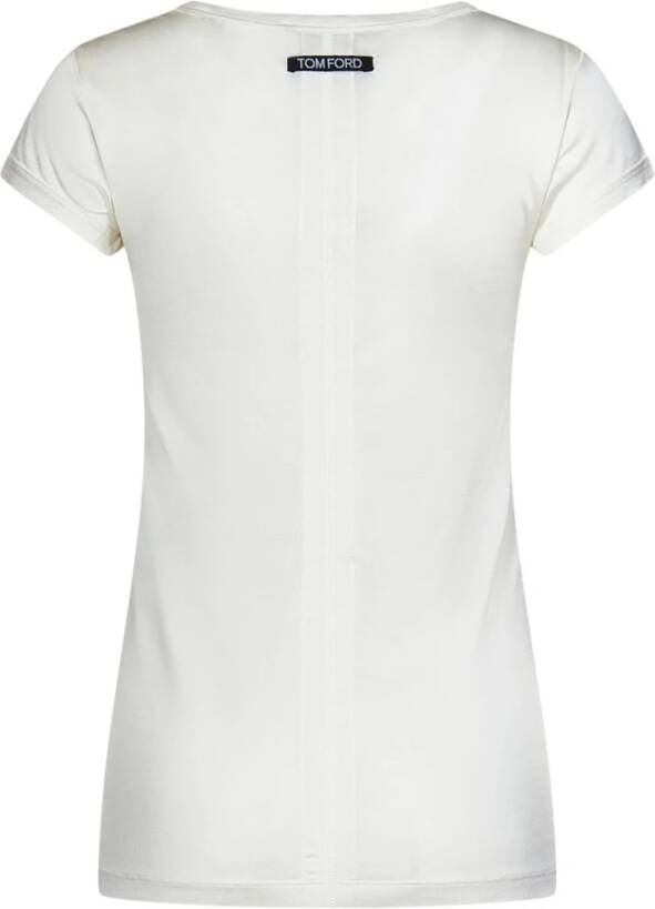 Tom Ford Zijden Jersey Aansluitend T-Shirt met Logo Wit Dames