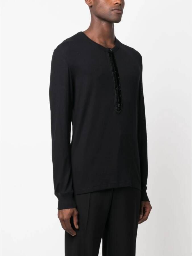 Tom Ford Stijlvolle Henley Trui met Lange Mouwen Zwart Heren