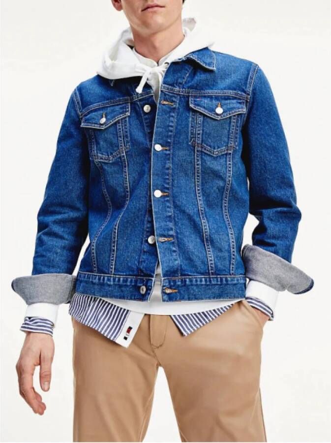 Tommy Hilfiger Donker Denim Trucker Jack met Knoopsluiting Blue Heren