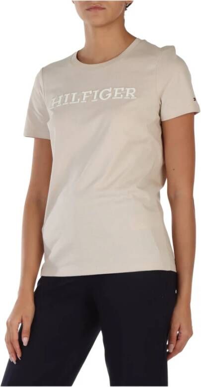 Tommy Hilfiger Geborduurd Logo Katoenen T-Shirt Beige Dames