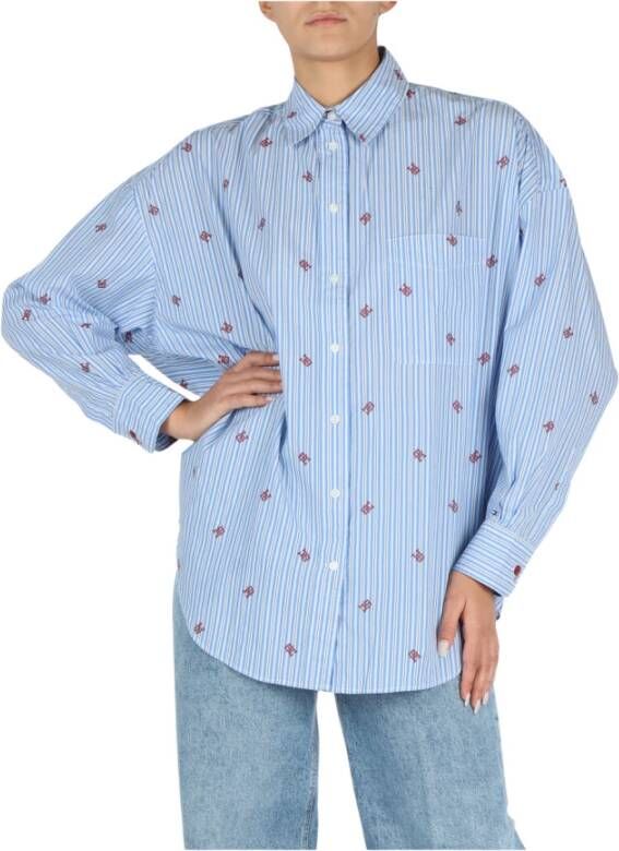 Tommy Hilfiger Oversized Katoenen Shirt met Logo Print Blue Dames