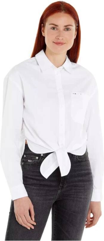 Tommy Jeans Lange Mouw Front Tie Shirt White Dames
