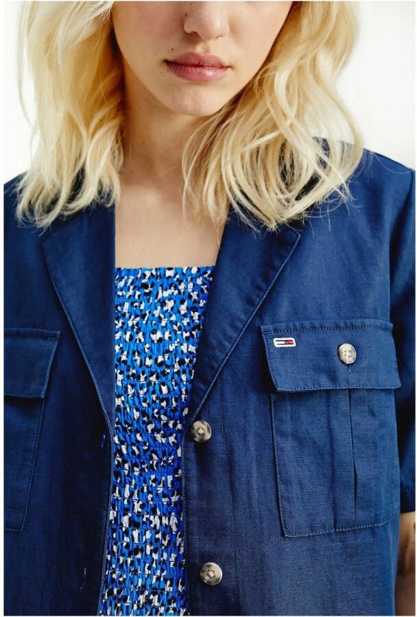 Tommy Jeans Linen bowling shirt Blauw Dames