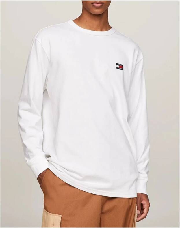 Tommy Jeans Logo Gepatcht Katoenen T-Shirt Lange Mouwen White Heren