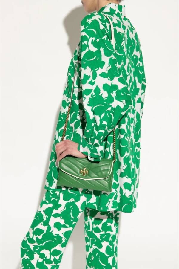 TORY BURCH Kira gewatteerde portemonnee met band Groen Dames