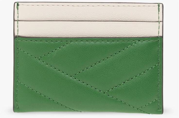 TORY BURCH Leren kaarthouder met logo Groen Dames