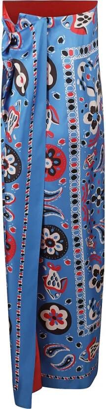 TORY BURCH Stijlvolle Bedrukte Zijden Strapless Jurk Blauw Dames