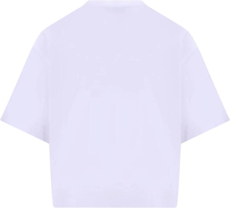 TORY BURCH Wit Ss23 Crop Fit T-Shirt met Maxi Ingedrukt Logo Wit Dames