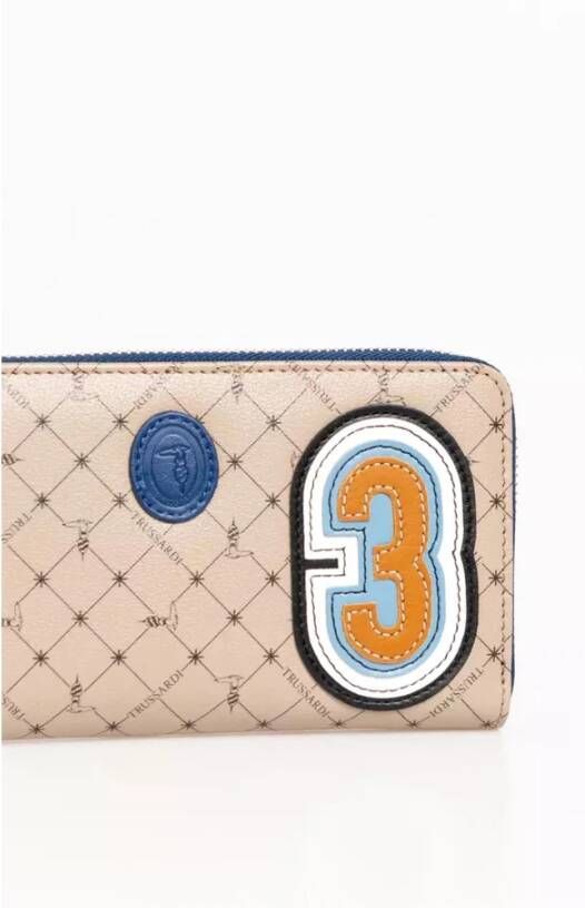 Trussardi Beige Leren Ritsportemonnee met 70s Print Beige Heren