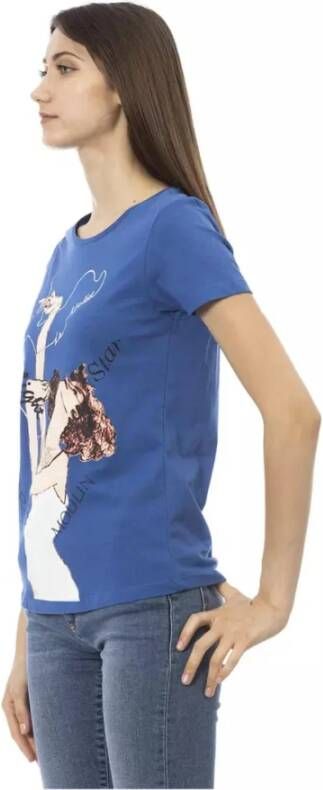 Trussardi Blauw Katoenen T-shirt met Korte Mouwen en Voorkant Print Blue Dames
