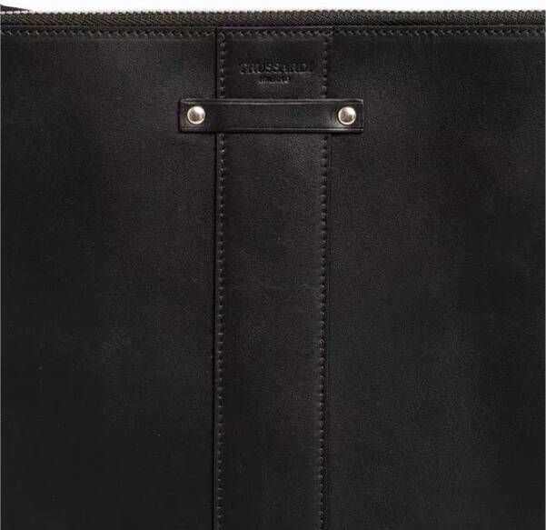 Trussardi Calfskin Pocket Clutch Tas met Ritssluiting Zwart Heren