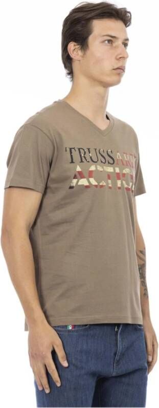 Trussardi Heren V-hals T-shirt met Front Print Bruin Heren