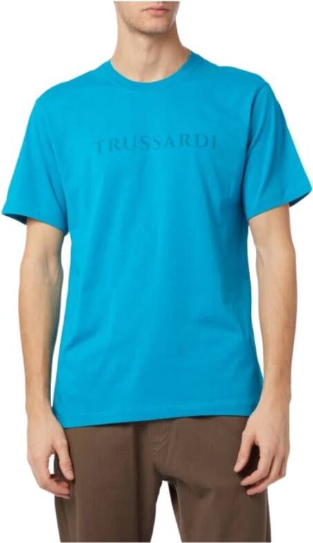Trussardi Lettering Print Katoenen T-Shirt Blauw Heren