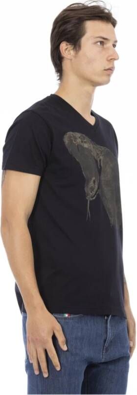 Trussardi Stijlvolle V-Hals T-Shirt met Voorkant Print Zwart Heren