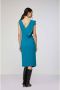 Twinset Petroleum Midi Jurk met Maxi Rouches Blue Dames - Thumbnail 2