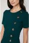 Twinset Donkergroene aansluitende jurk met gouden knoopdetail Green Dames - Thumbnail 3