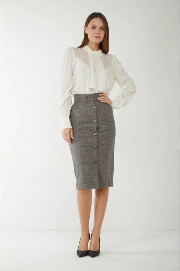Twinset Longuette rok in Prince of Wales-ruit Gray Dames