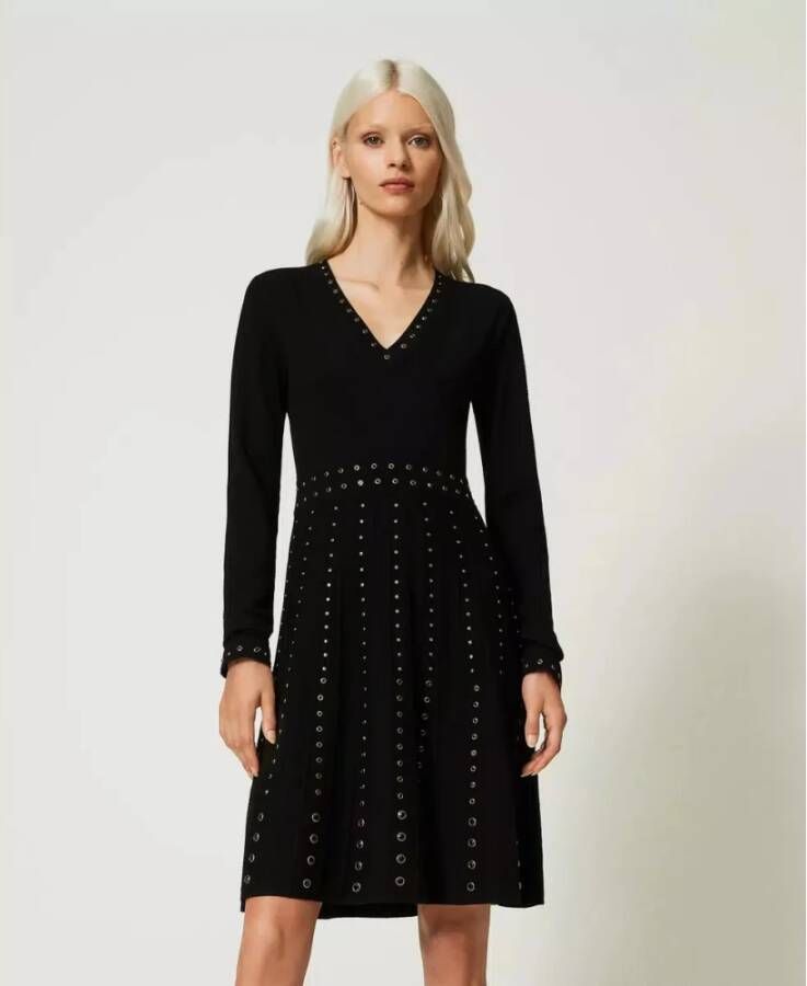 Twinset Korte Gebreide Jurk met Studs Black Dames