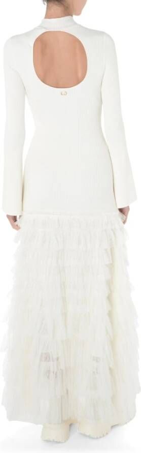 Twinset Lange jurk met witte tule ruches White Dames