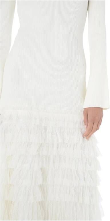 Twinset Lange jurk met witte tule ruches White Dames