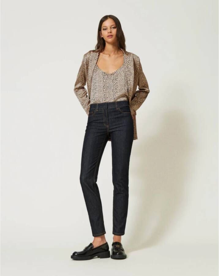 Twinset Skinny Jeans met Rits en Contraststiksels Blauw Dames