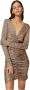 Twinset Mini Jurk met Animal Print en Draperie Brown Dames - Thumbnail 2