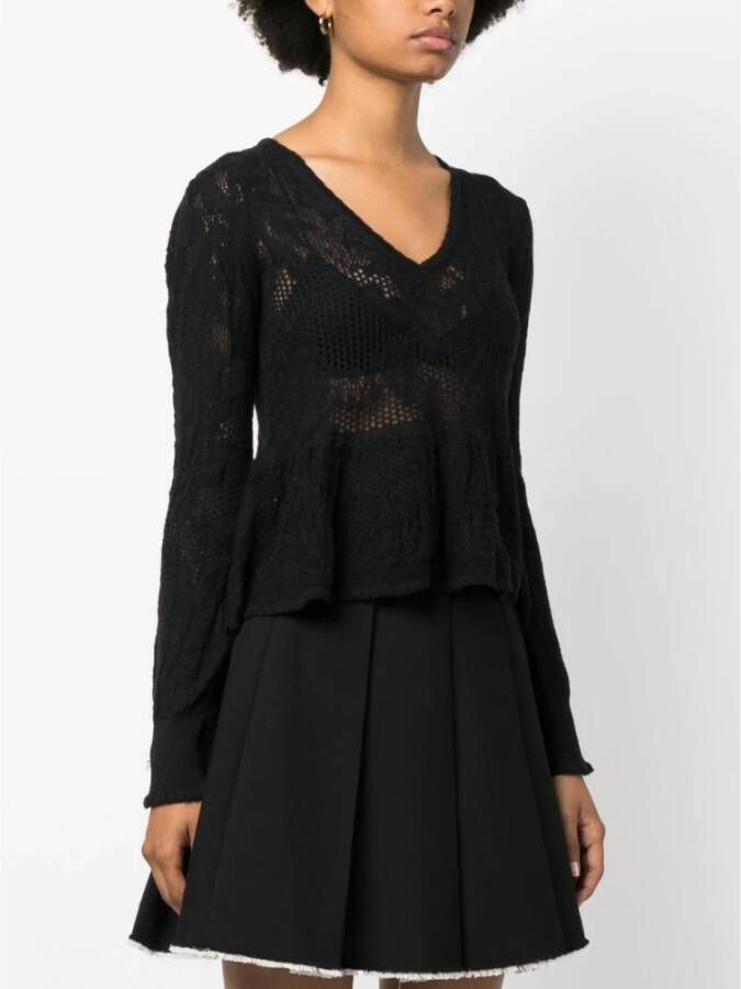 Twinset Zwart Opengebreid Ruffle Truitje Zwart Dames