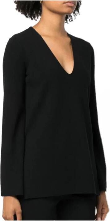 Twinset Zwarte blouse met lange mouwen en V-hals Zwart Dames