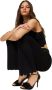 Twinset Zwarte Geribbelde Flare Broek met Gouden Logo Detail Black Dames - Thumbnail 12