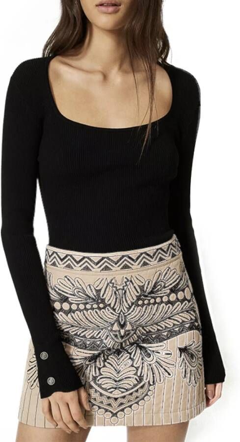 Twinset Zwarte Geribbelde Aansluitende Trui Zwart Dames